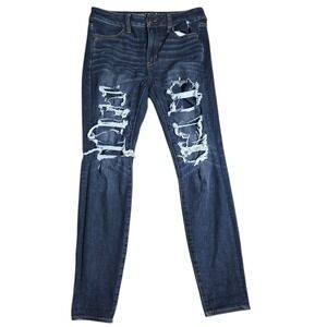 American Eagle High Rise Jegging Dark Wash Distressed 360 Next Level Stretch 8